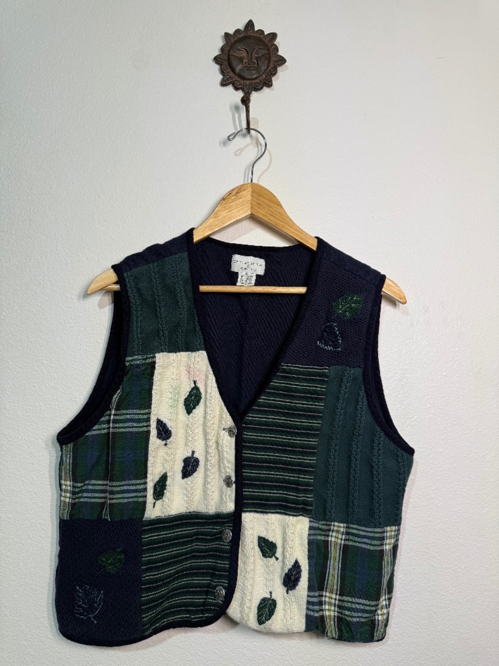 Vintage Christopher & Banks Blue and Green Patchwork Sweater Vest